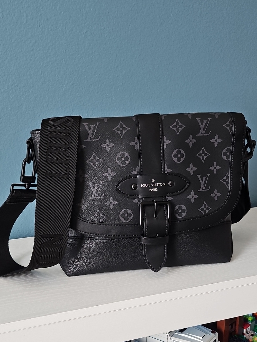 Designer Black & Gray Monogram Messenger Bag